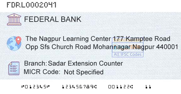 Federal Bank Sadar Extension CounterBranch 
