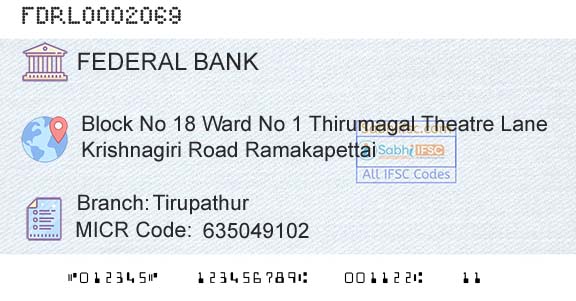 Federal Bank TirupathurBranch 