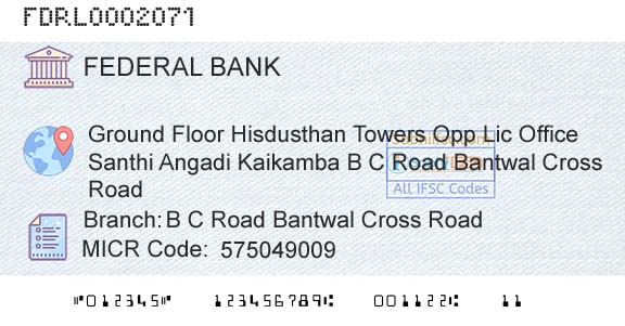 Federal Bank B C Road Bantwal Cross Road Branch 