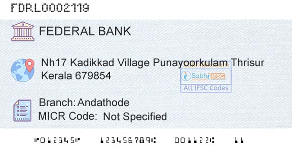 Federal Bank AndathodeBranch 