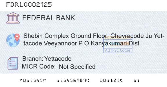 Federal Bank YettacodeBranch 