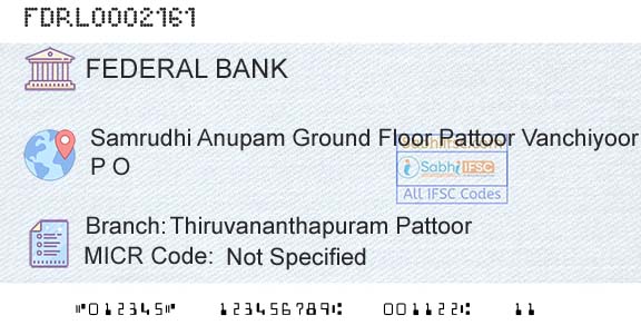 Federal Bank Thiruvananthapuram PattoorBranch 