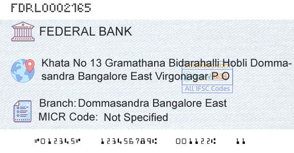 Federal Bank Dommasandra Bangalore East Branch 