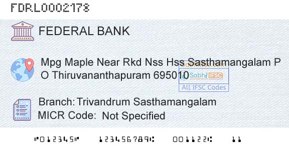 Federal Bank Trivandrum SasthamangalamBranch 