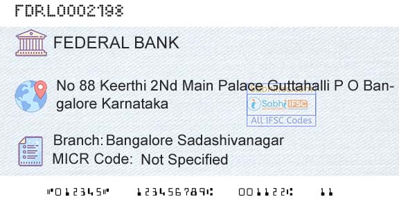 Federal Bank Bangalore SadashivanagarBranch 