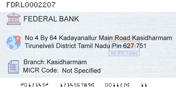 Federal Bank KasidharmamBranch 