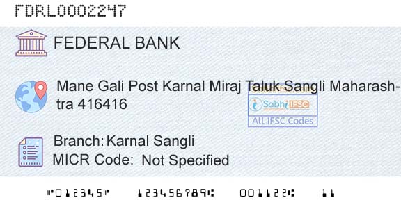 Federal Bank Karnal SangliBranch 