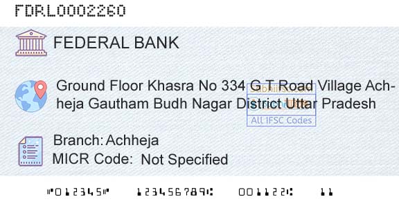 Federal Bank AchhejaBranch 