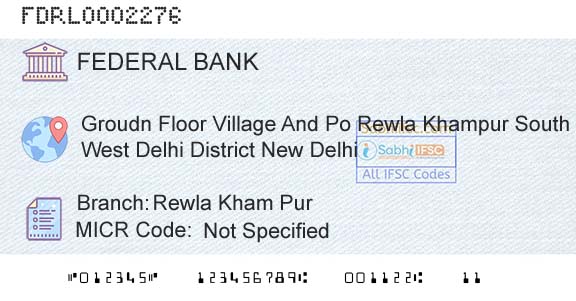 Federal Bank Rewla Kham PurBranch 