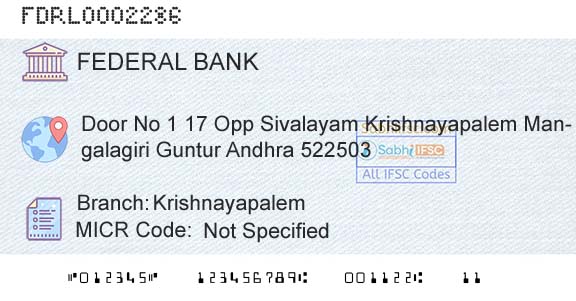 Federal Bank KrishnayapalemBranch 