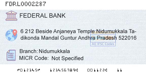 Federal Bank NidumukkalaBranch 