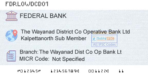Federal Bank The Wayanad Dist Co Op Bank LtBranch 