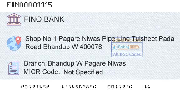 Fino Payments Bank Bhandup W Pagare NiwasBranch 