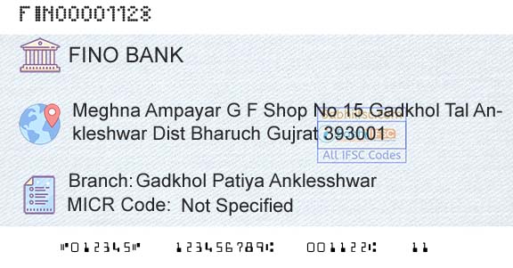 Fino Payments Bank Gadkhol Patiya AnklesshwarBranch 