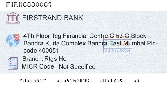 Firstrand Bank Limited Rtgs HoBranch 
