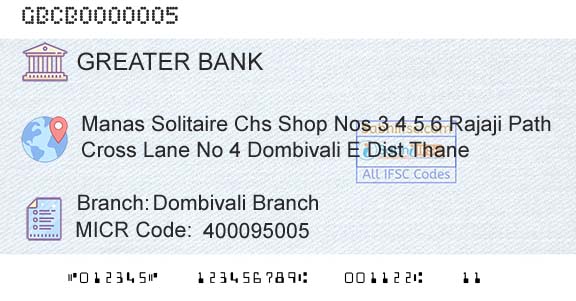The Greater Bombay Cooperative Bank Limited Dombivali BranchBranch 
