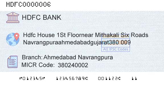 Hdfc Bank Ahmedabad NavrangpuraBranch 