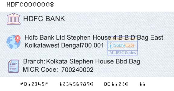 Hdfc Bank Kolkata Stephen House Bbd Bag Branch 