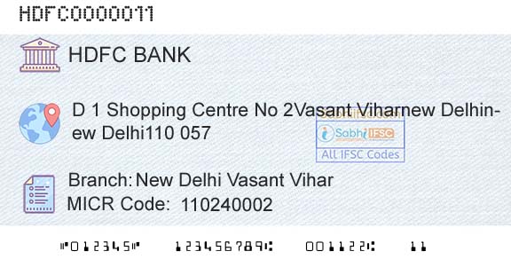 Hdfc Bank New Delhi Vasant ViharBranch 