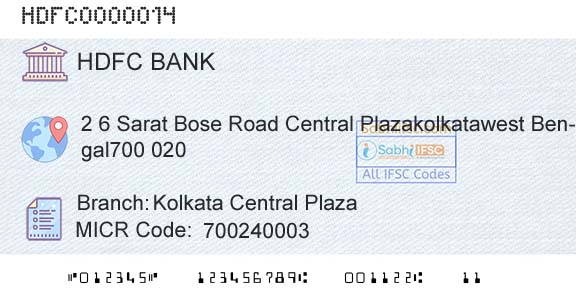 Hdfc Bank Kolkata Central PlazaBranch 