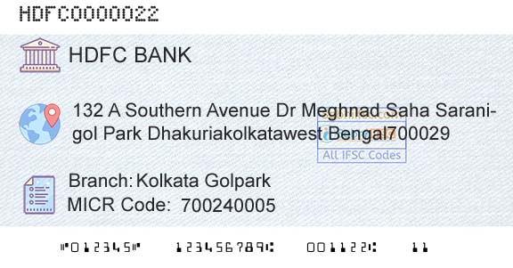 Hdfc Bank Kolkata GolparkBranch 
