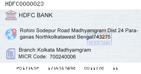 Hdfc Bank Kolkata MadhyamgramBranch 