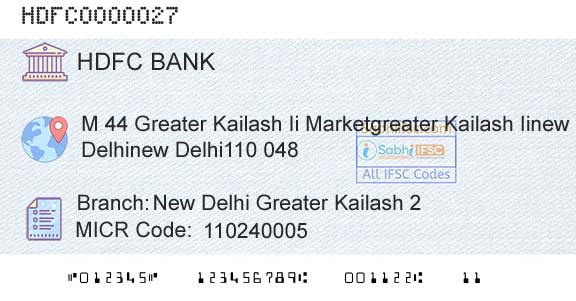 Hdfc Bank New Delhi Greater Kailash 2Branch 