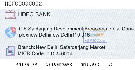 Hdfc Bank New Delhi Safardarjang MarketBranch 