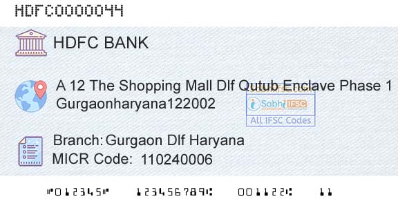 Hdfc Bank Gurgaon Dlf HaryanaBranch 