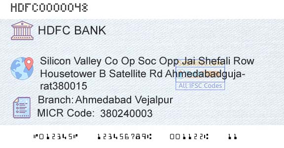 Hdfc Bank Ahmedabad VejalpurBranch 