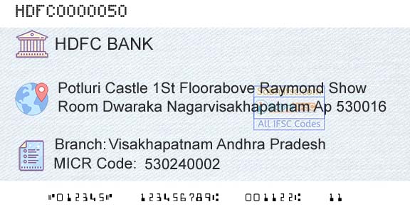Hdfc Bank Visakhapatnam Andhra PradeshBranch 