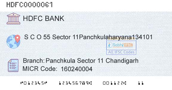 Hdfc Bank Panchkula Sector 11 ChandigarhBranch 