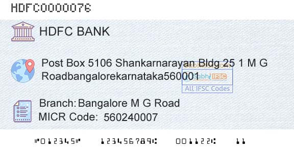 Hdfc Bank Bangalore M G RoadBranch 