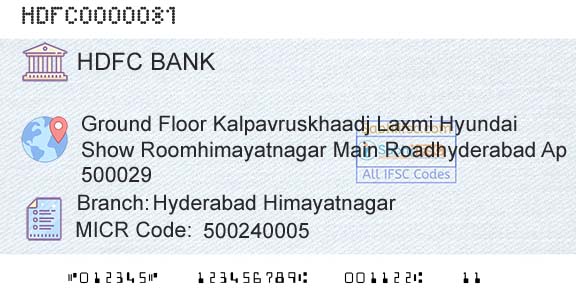 Hdfc Bank Hyderabad HimayatnagarBranch 