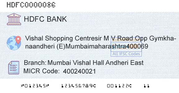 Hdfc Bank Mumbai Vishal Hall Andheri EastBranch 