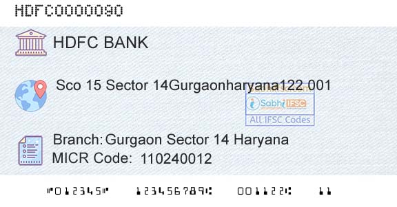 Hdfc Bank Gurgaon Sector 14 HaryanaBranch 