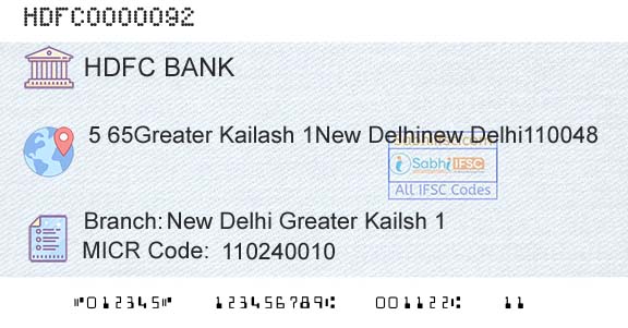 Hdfc Bank New Delhi Greater Kailsh 1Branch 
