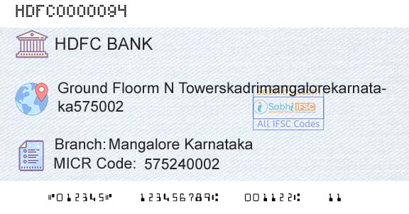 Hdfc Bank Mangalore KarnatakaBranch 