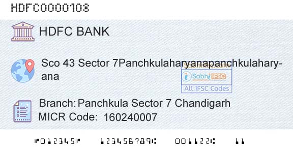 Hdfc Bank Panchkula Sector 7 ChandigarhBranch 