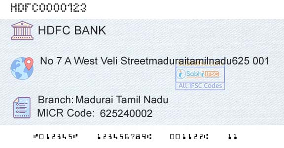 Hdfc Bank Madurai Tamil NaduBranch 