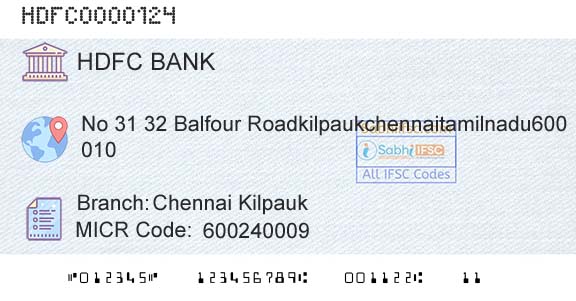 Hdfc Bank Chennai KilpaukBranch 