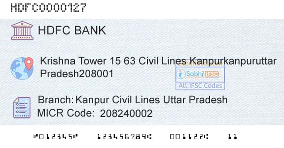 Hdfc Bank Kanpur Civil Lines Uttar PradeshBranch 