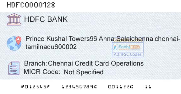 Hdfc Bank Chennai Credit Card OperationsBranch 