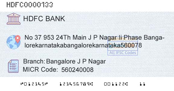 Hdfc Bank Bangalore J P NagarBranch 