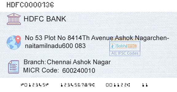 Hdfc Bank Chennai Ashok NagarBranch 