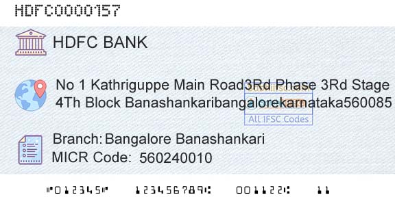 Hdfc Bank Bangalore BanashankariBranch 