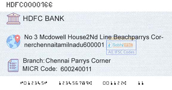 Hdfc Bank Chennai Parrys CornerBranch 
