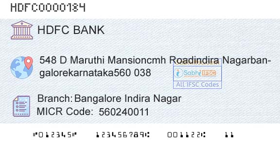 Hdfc Bank Bangalore Indira NagarBranch 