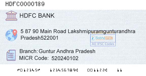 Hdfc Bank Guntur Andhra PradeshBranch 