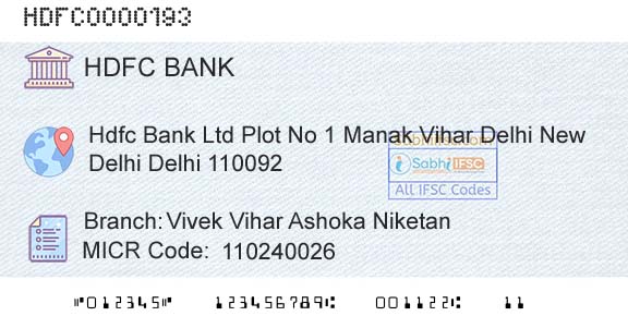 Hdfc Bank Vivek Vihar Ashoka NiketanBranch 